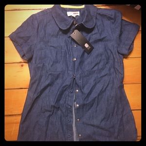 button down, short sleeved denim shirt
